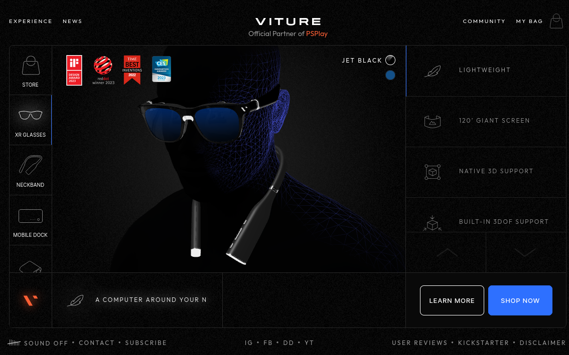 Screenshot of the viture one webapp